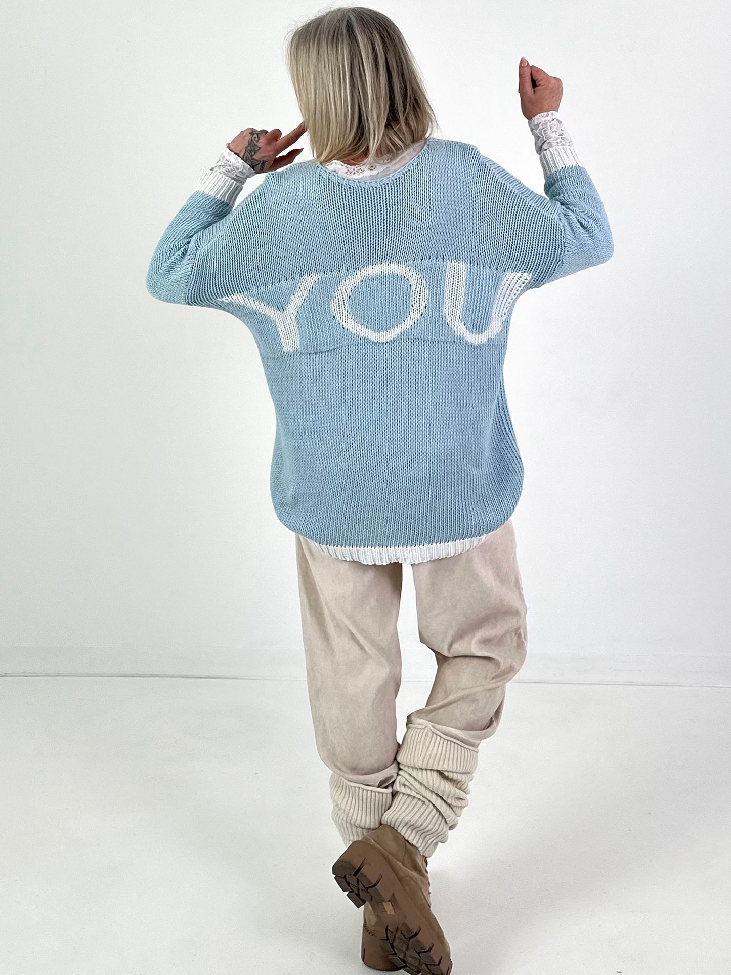 Pullover Hey You - hellblau-weiss