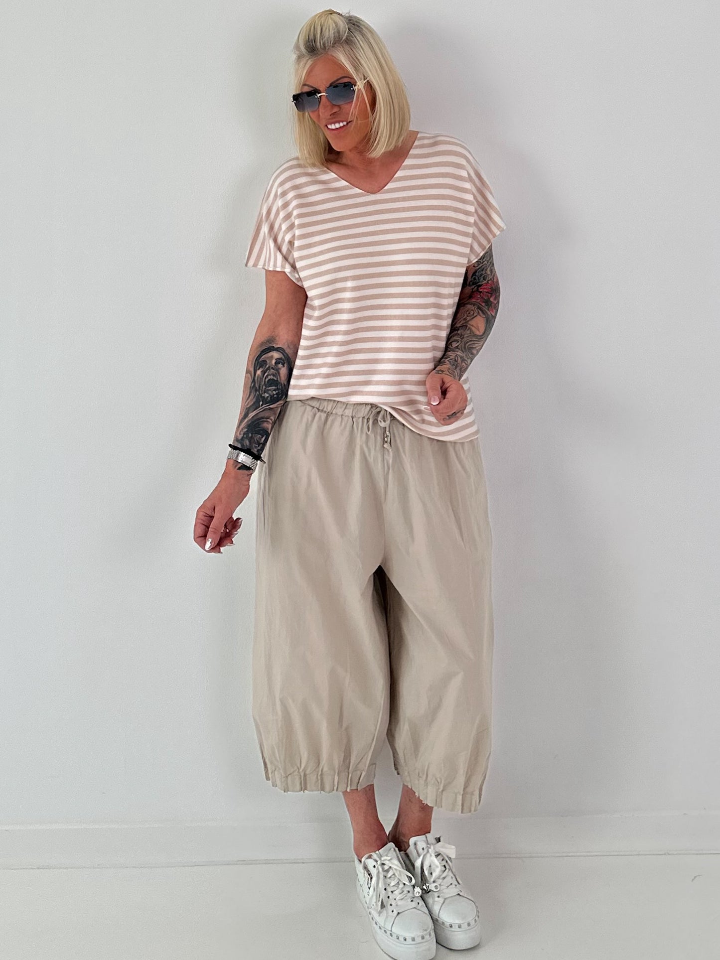 Gestreiftes Feinstrick Shirt - beige-weiss