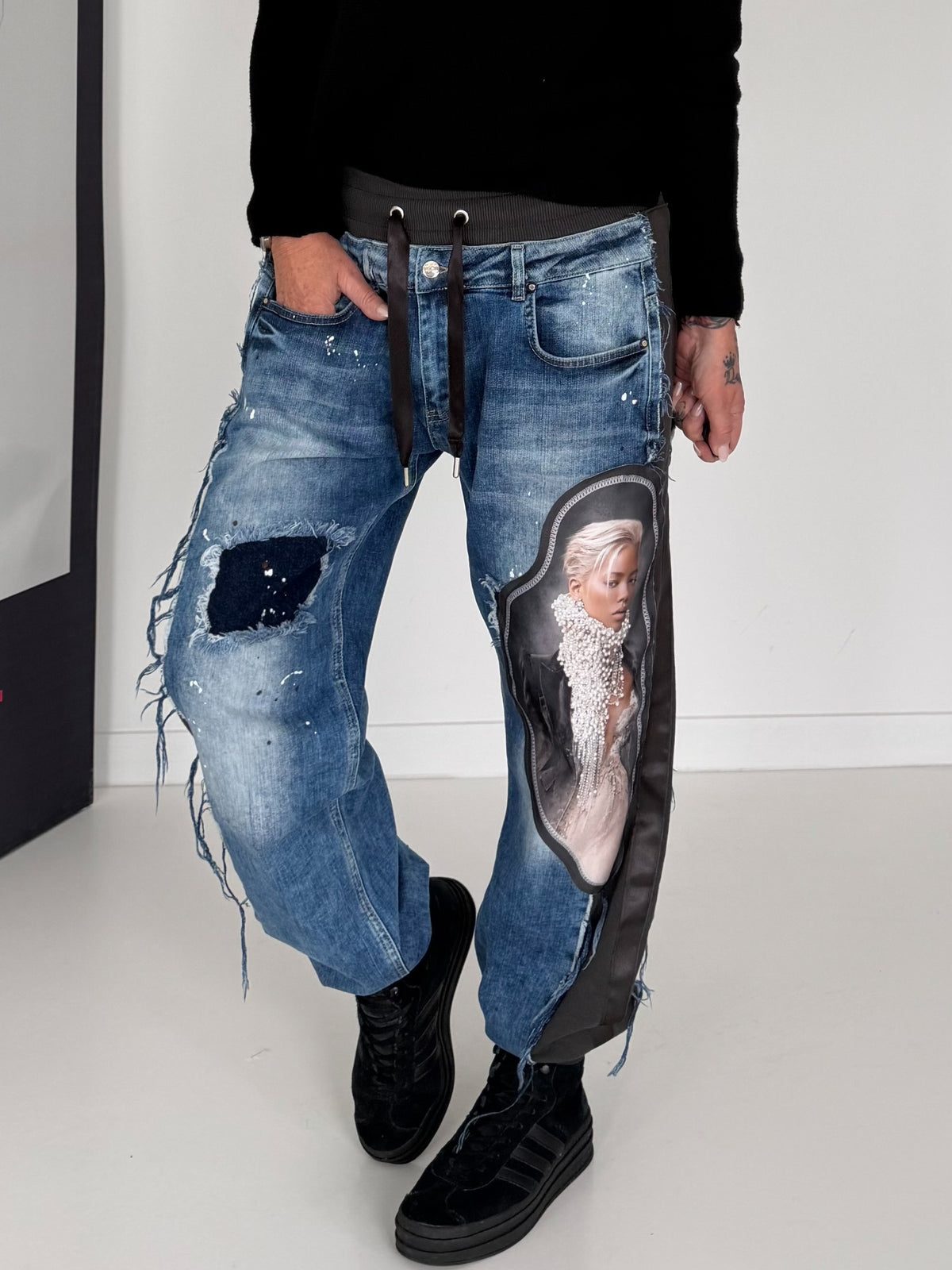 Jogg-Jeans im Used Look Woman & Pearl - denim-Schwarz
