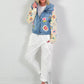 Denim jacket with crocheted sleeves - denim