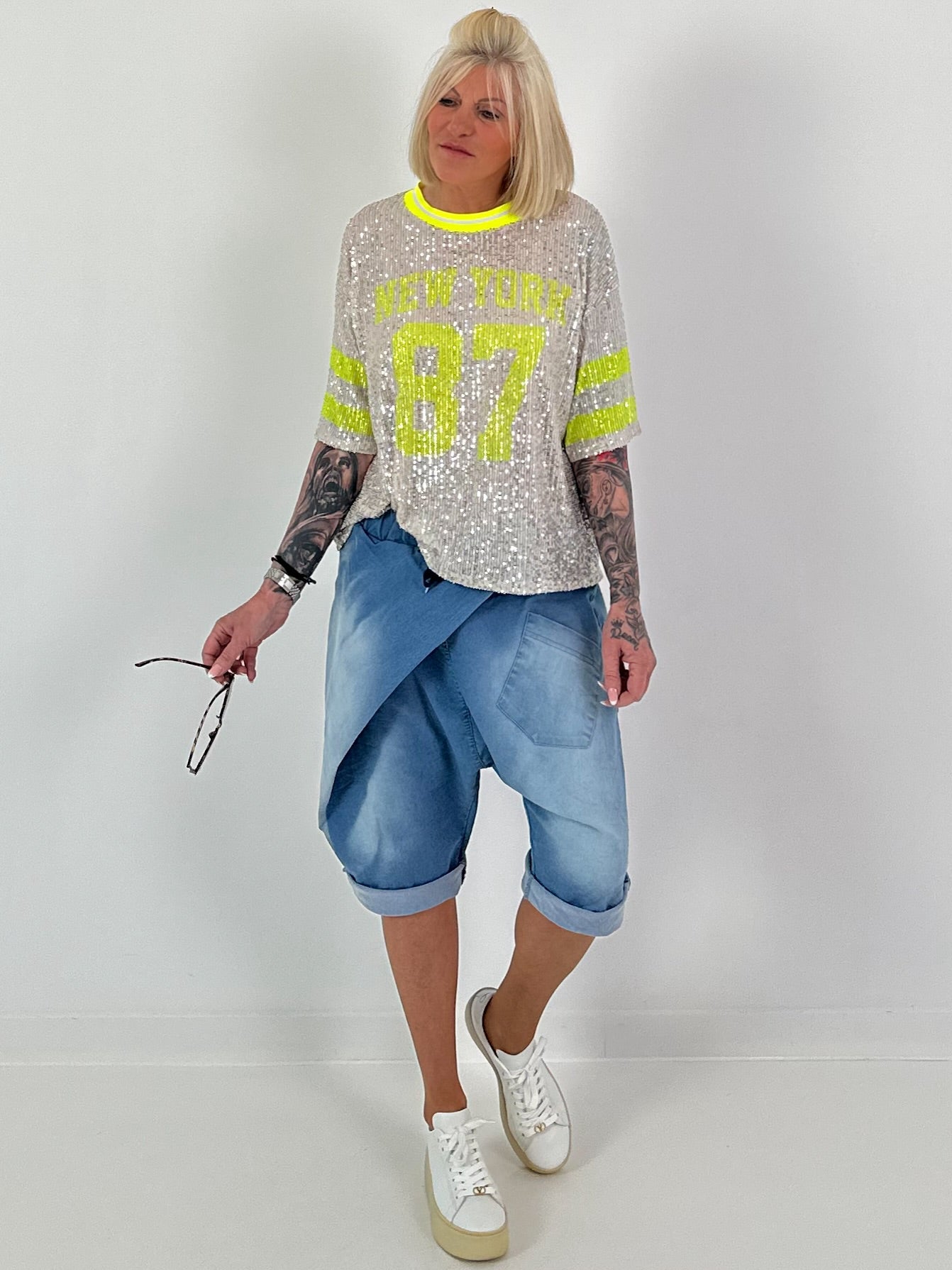 Sequin Shirt New York - silver-neon yellow