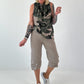 Striped top with ruffled collar - taupe-dark brown