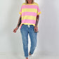 Sweat T-Shirt mit Streifen - gelb-rosa
