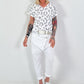 Fine knit T-shirt Leo - white-grey