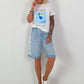 T-Shirt mit Blue-Lagoon Print - weiss