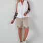 Ballon Blusen Top mit V-Neck - weiss