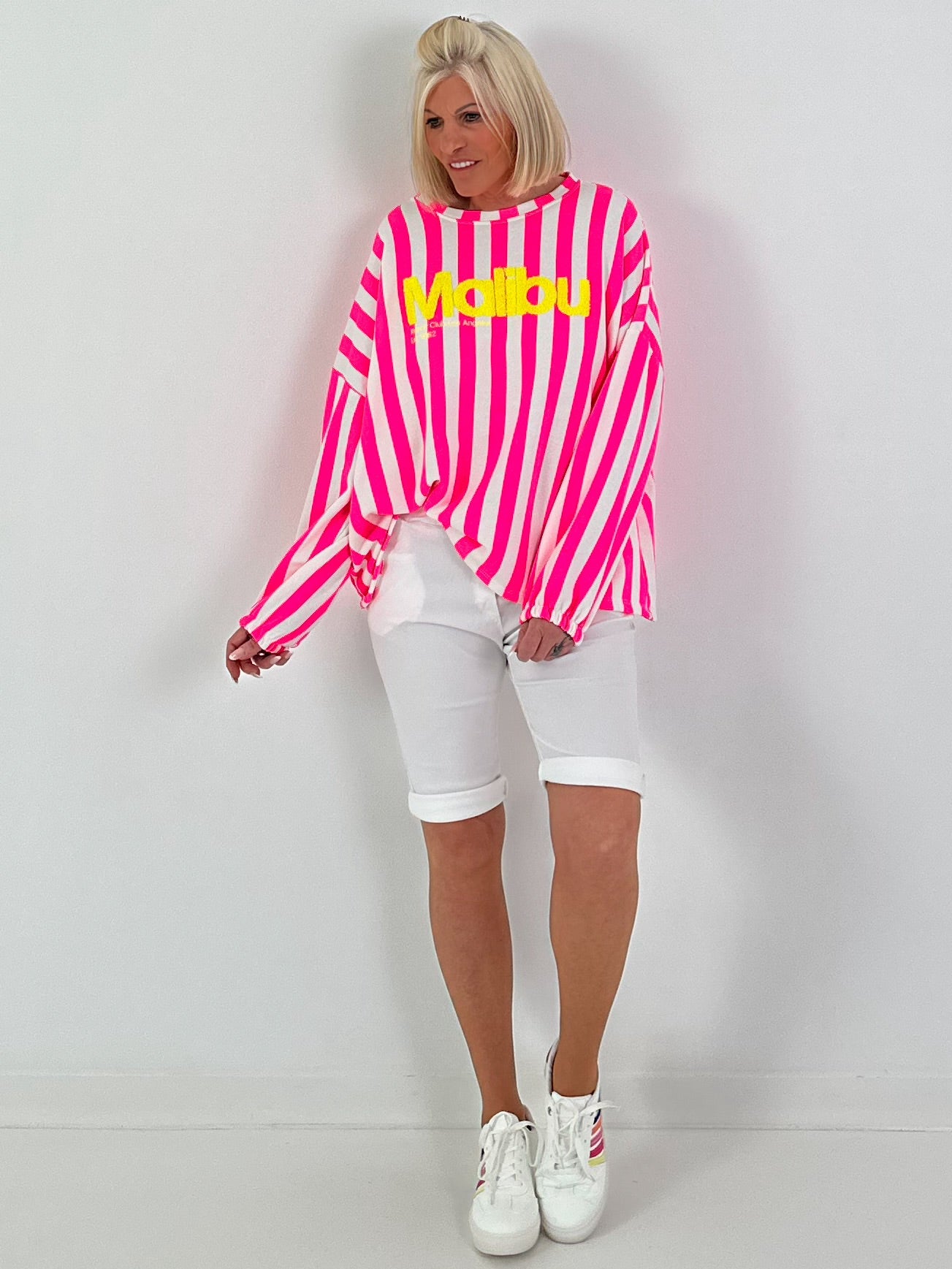 Sweater Malibu - neon pink-white