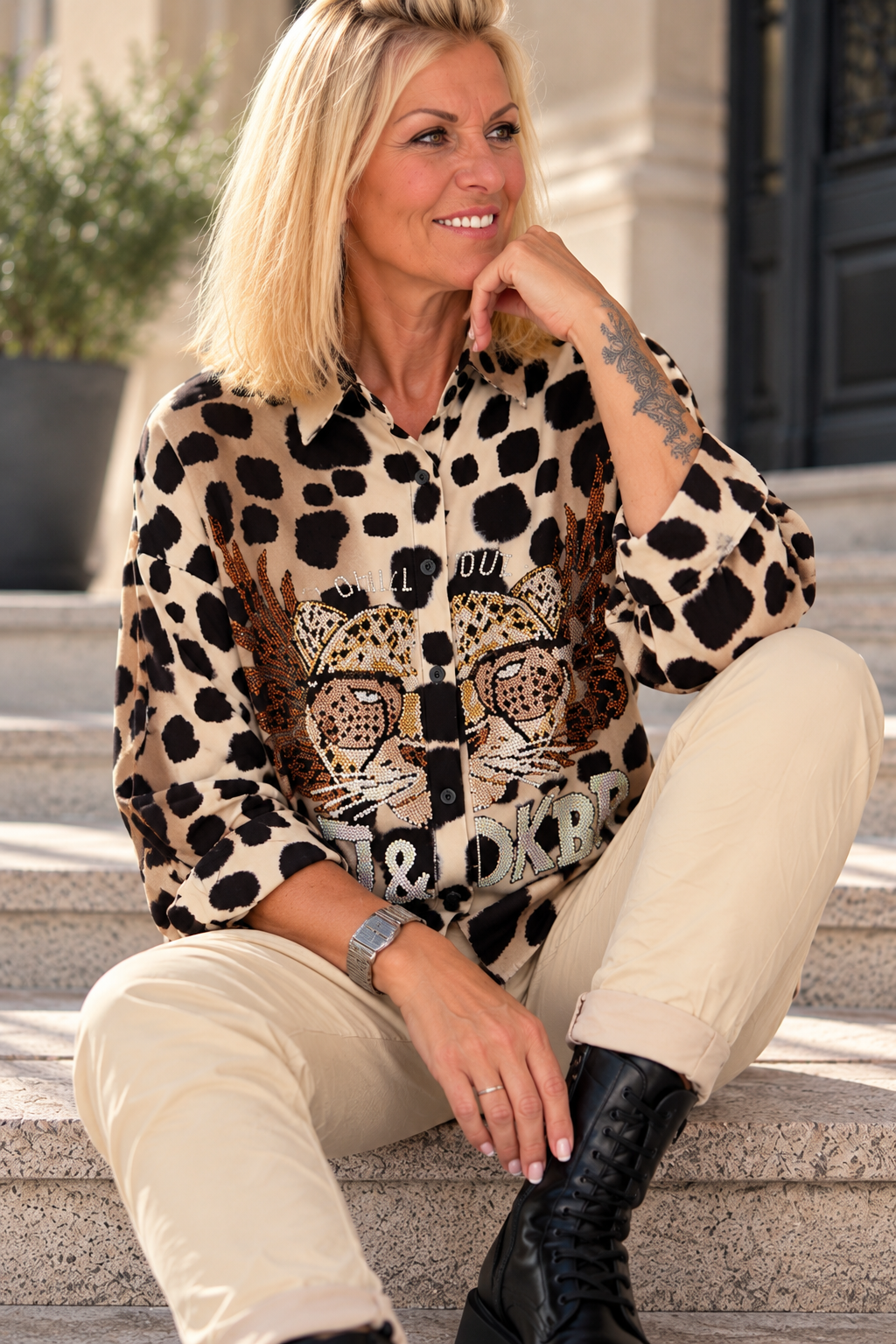 Bluse im Allover Leo-Look Chill Out - beige-taupe-mehrfarbig