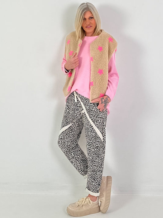 Teddy Weste mit Sternen - beige-pink