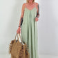Dress with decorative straps and striped pattern - khaki