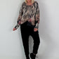 Blouse with long cuffs - beige-black-multi-colored