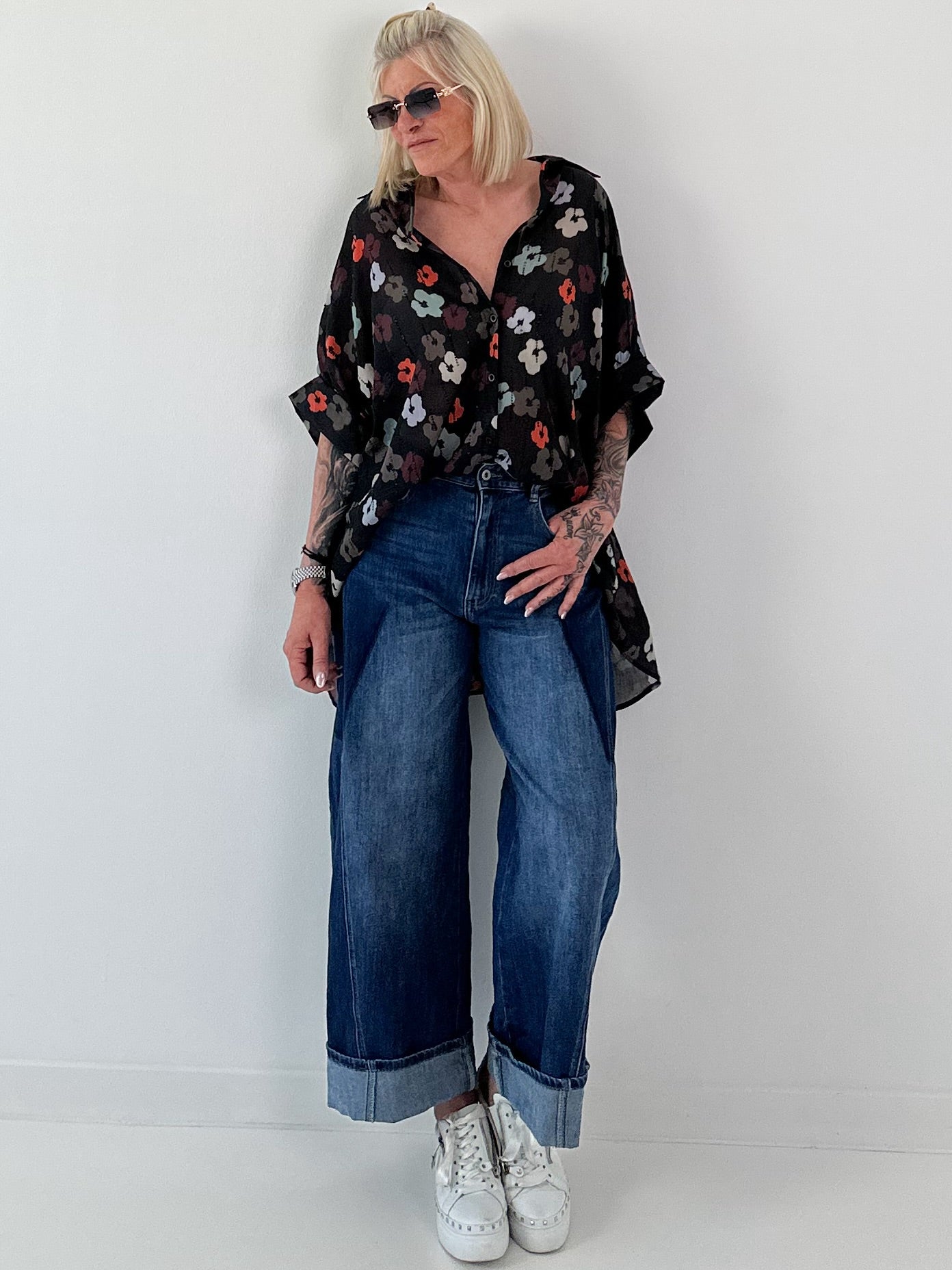 Lightweight oversized patterned blouse - black-multi-coloured