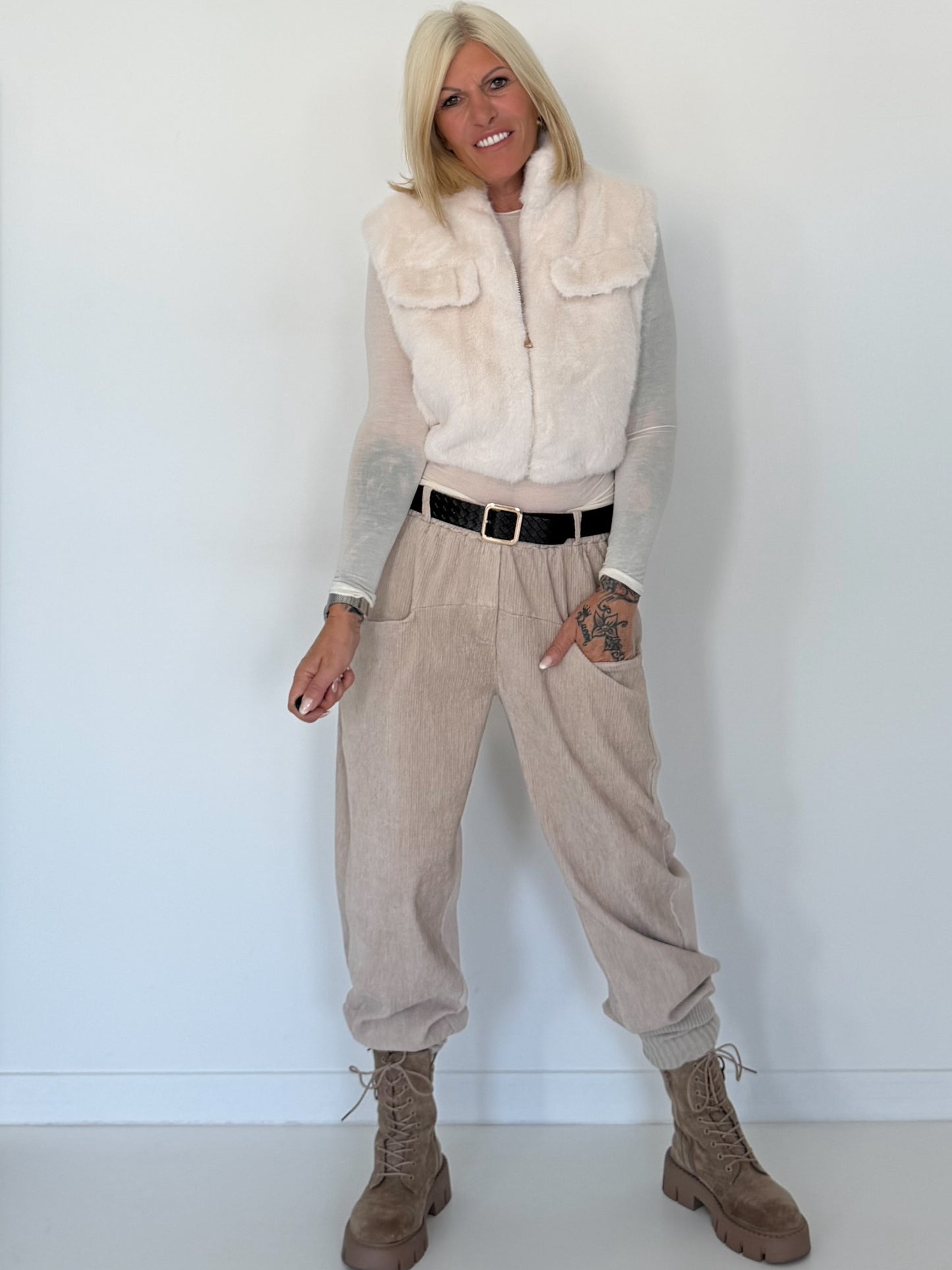 Gilet in behaaglijke bontlook - ecru
