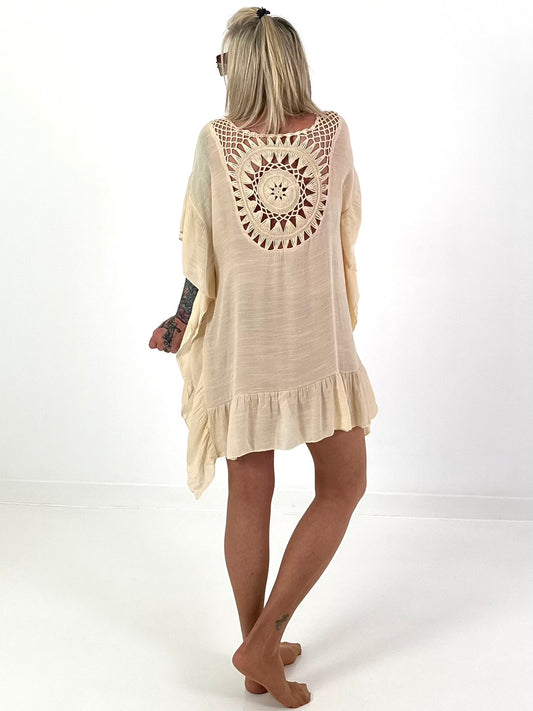 Ibiza Tunika mit Häkeleinsatz - beige