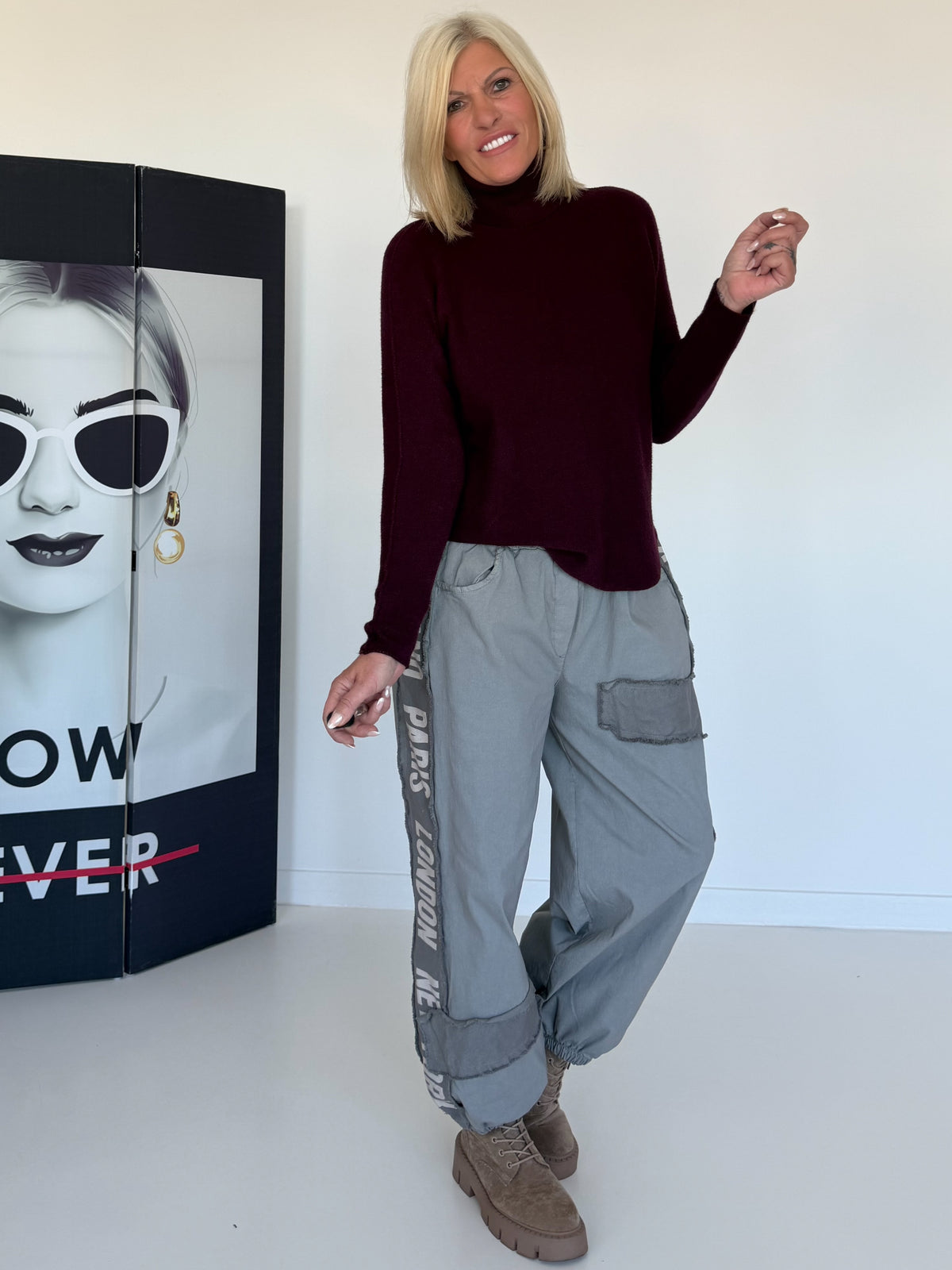Basic Rollkragenpullover - burgundi