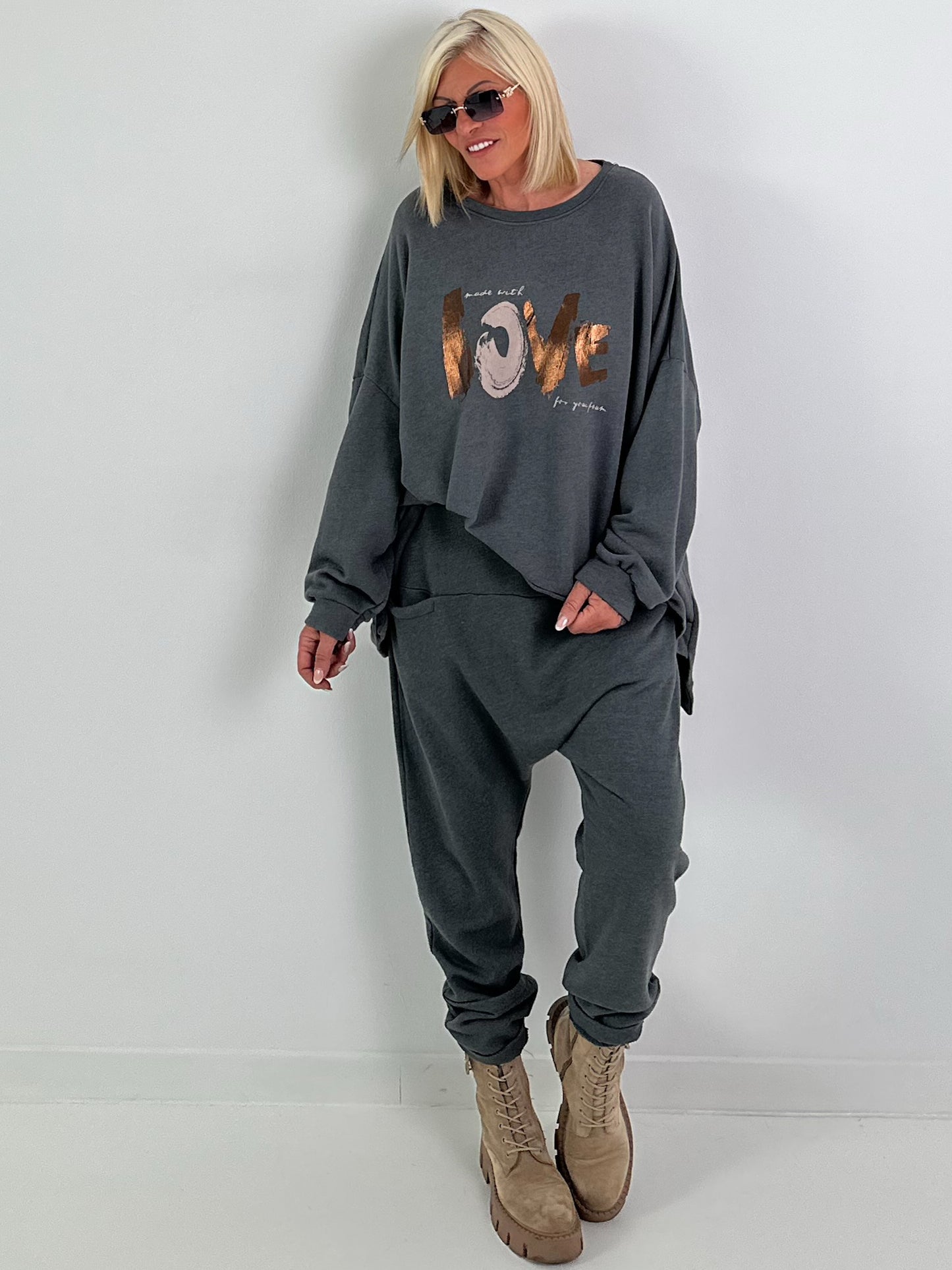 Oversized Sweater mit Frontprint - anthrazit