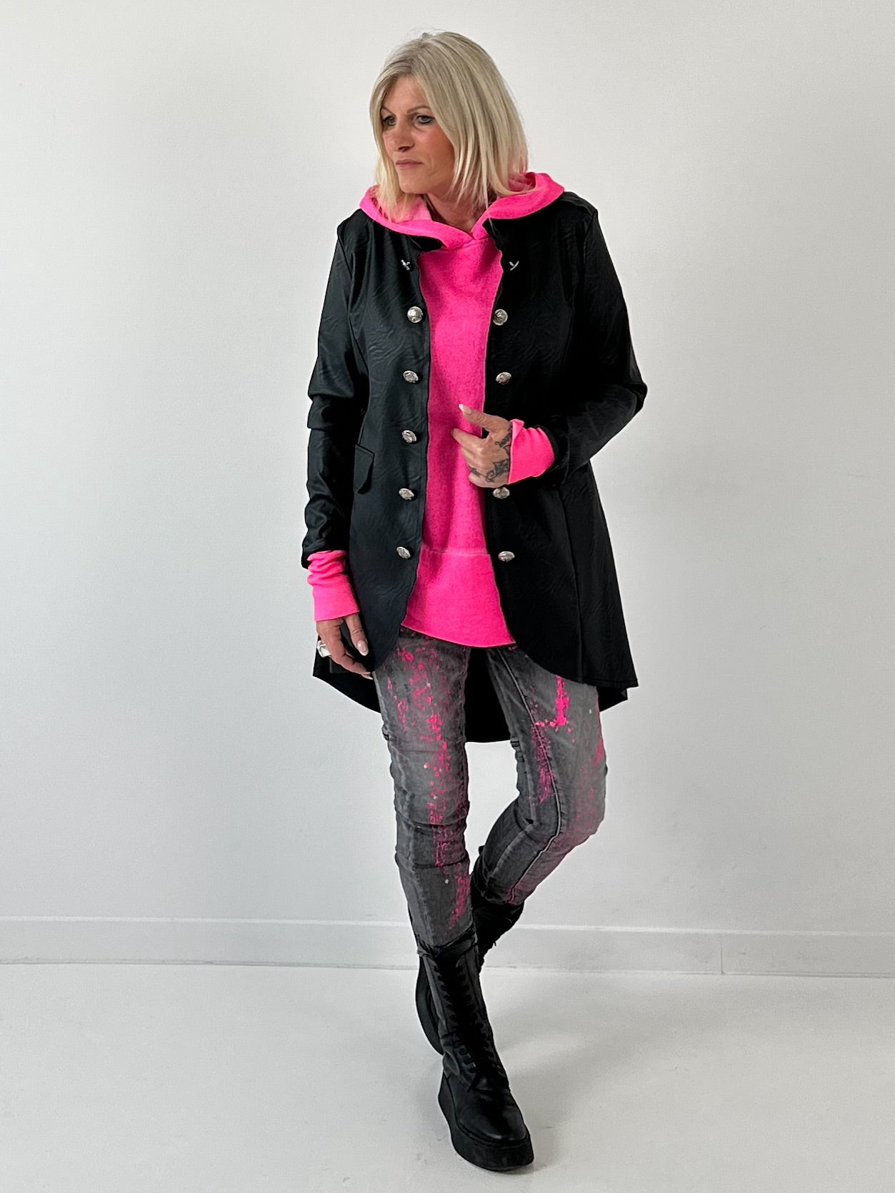 Militair jasje in lederlook model "Midnight Empress" - zwart