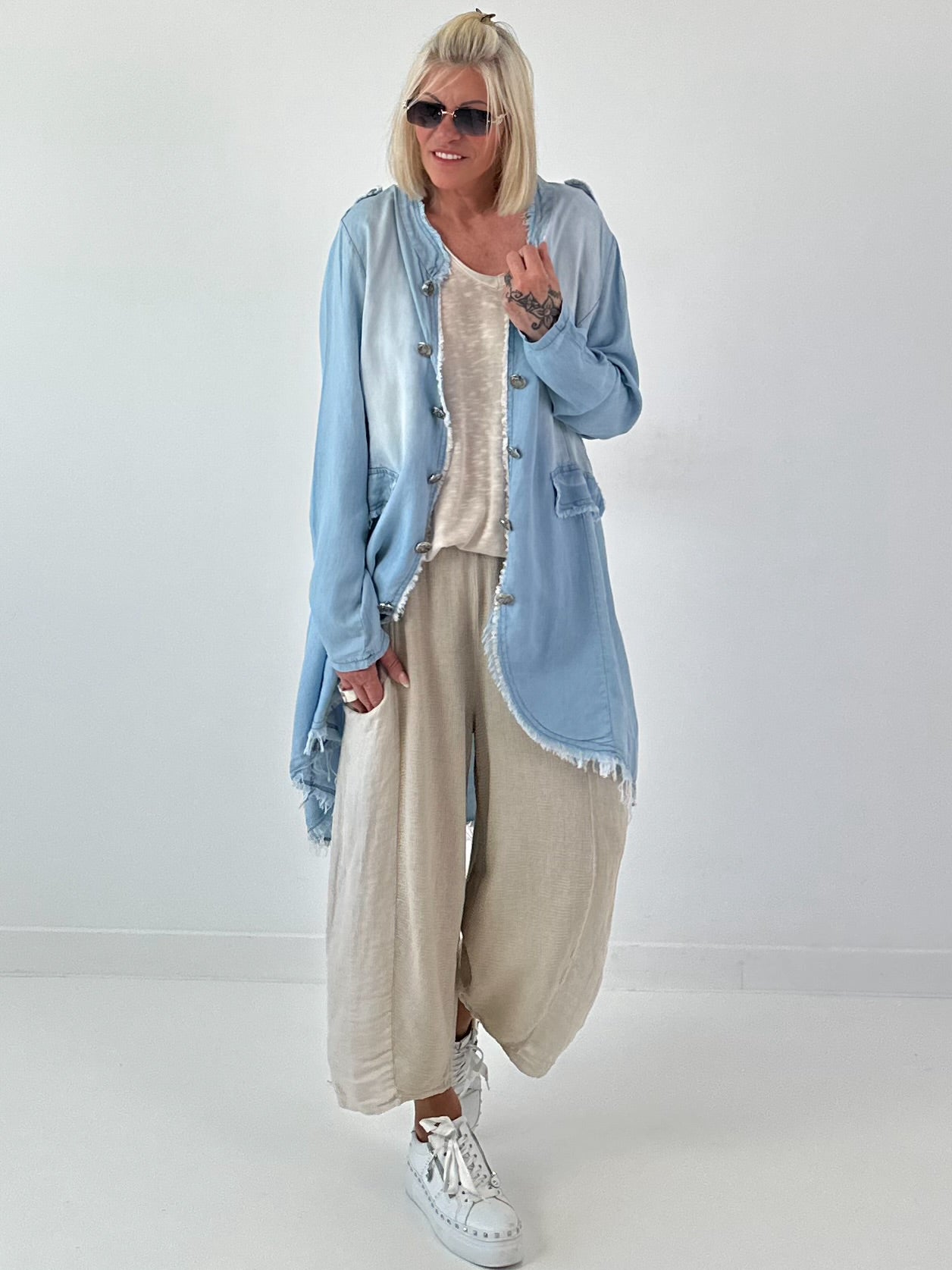 Oversized Leo Linen Military Coat - Khaki