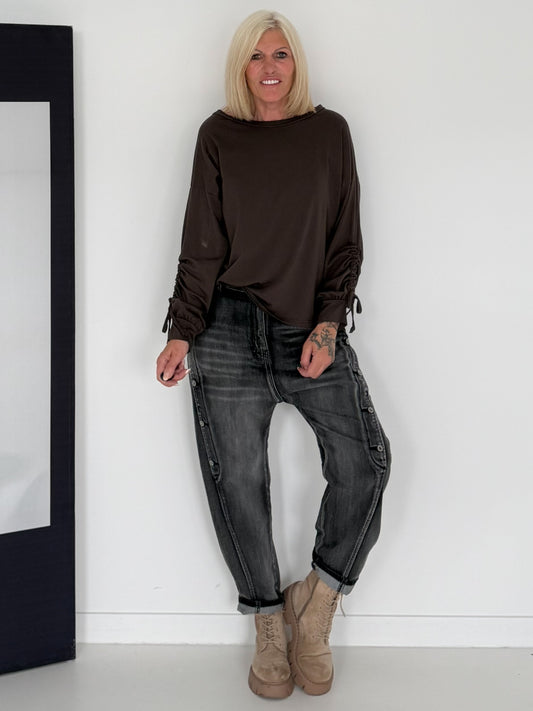 Shirt mit gerafftem Arm - mokka