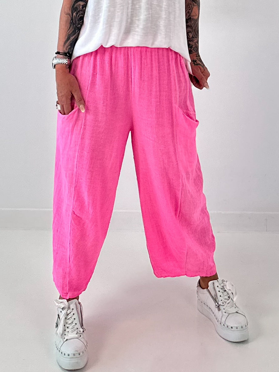 Balloon Linen Trousers with Fringe Details - taupe