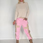 Sweathose im Materialmix - rosa-beige