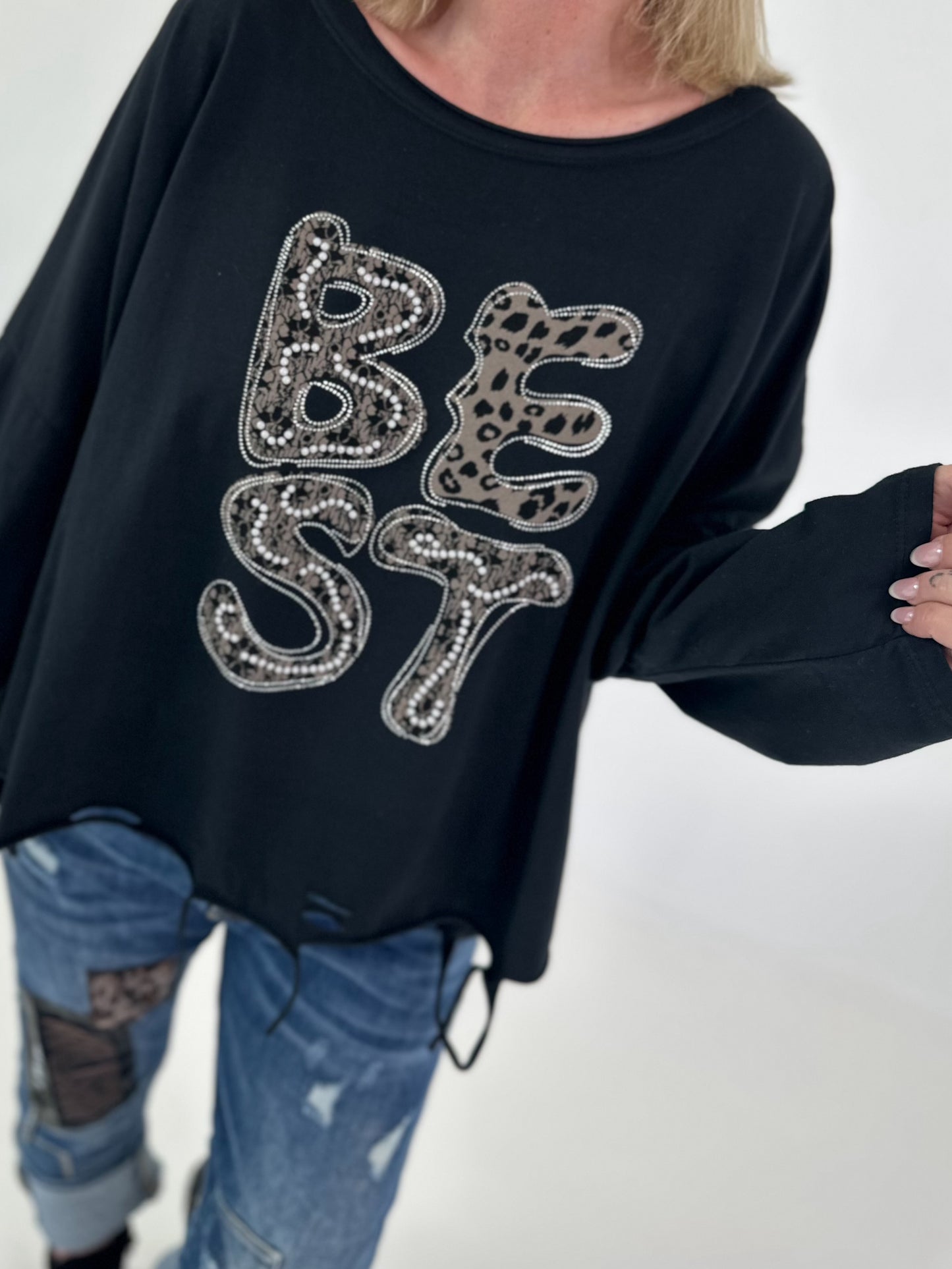 Oversized sweatshirt met gedetailleerde afwerking - zwart