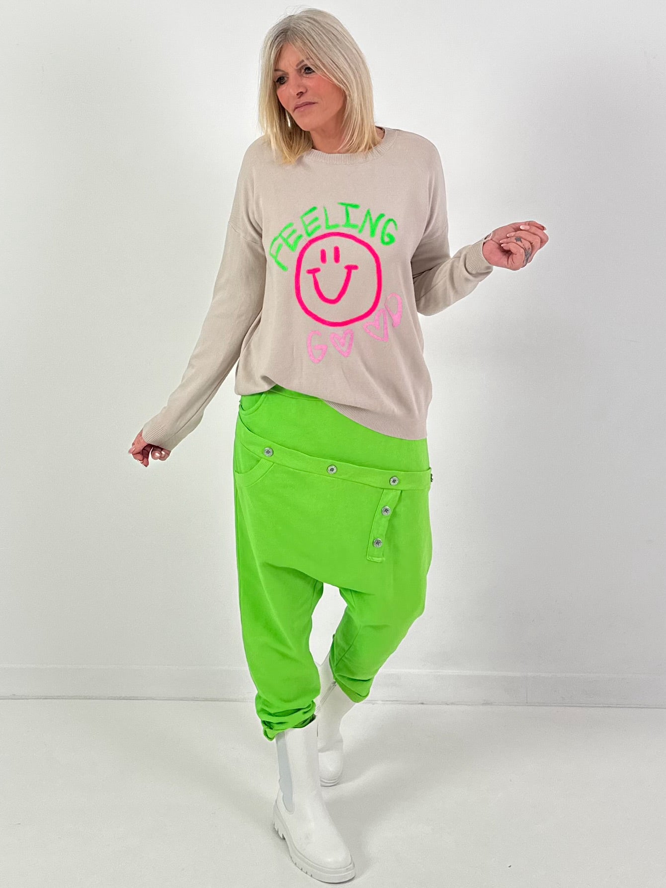 Strickpullover Modell "Feeling Good Vibes" - beige