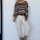 Sweater mit Allover-Streifen-Print - grau-mehrfarbig