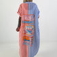 Blusenkleid mit Streifen und Printmix - weiss-korall-hellblau
