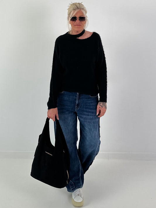 Gebreide trui met cut-out - zwart