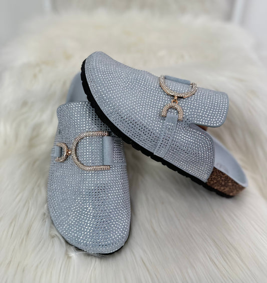 Mules with rhinestones - light blue