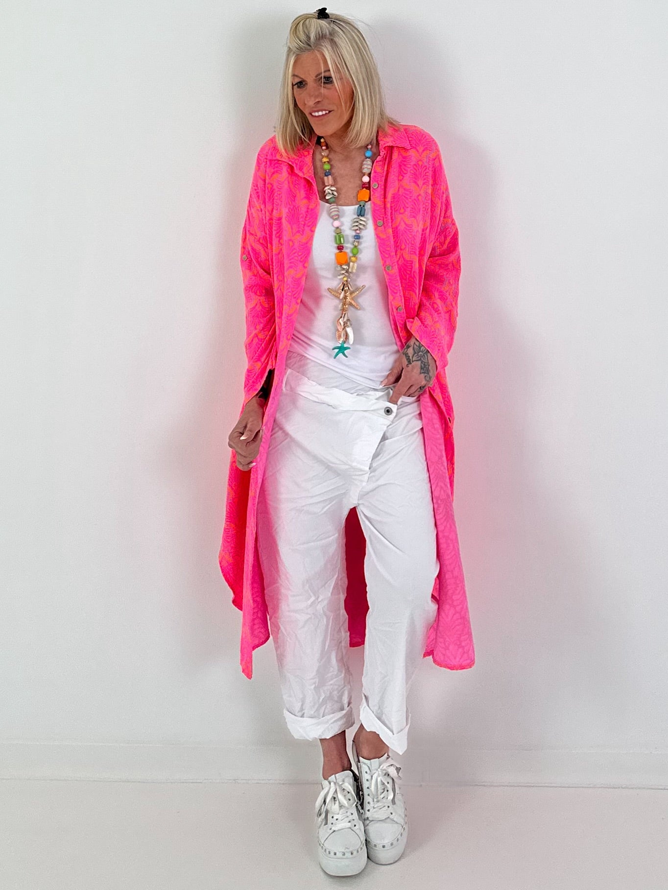Long Muslin Blouse - neon pink