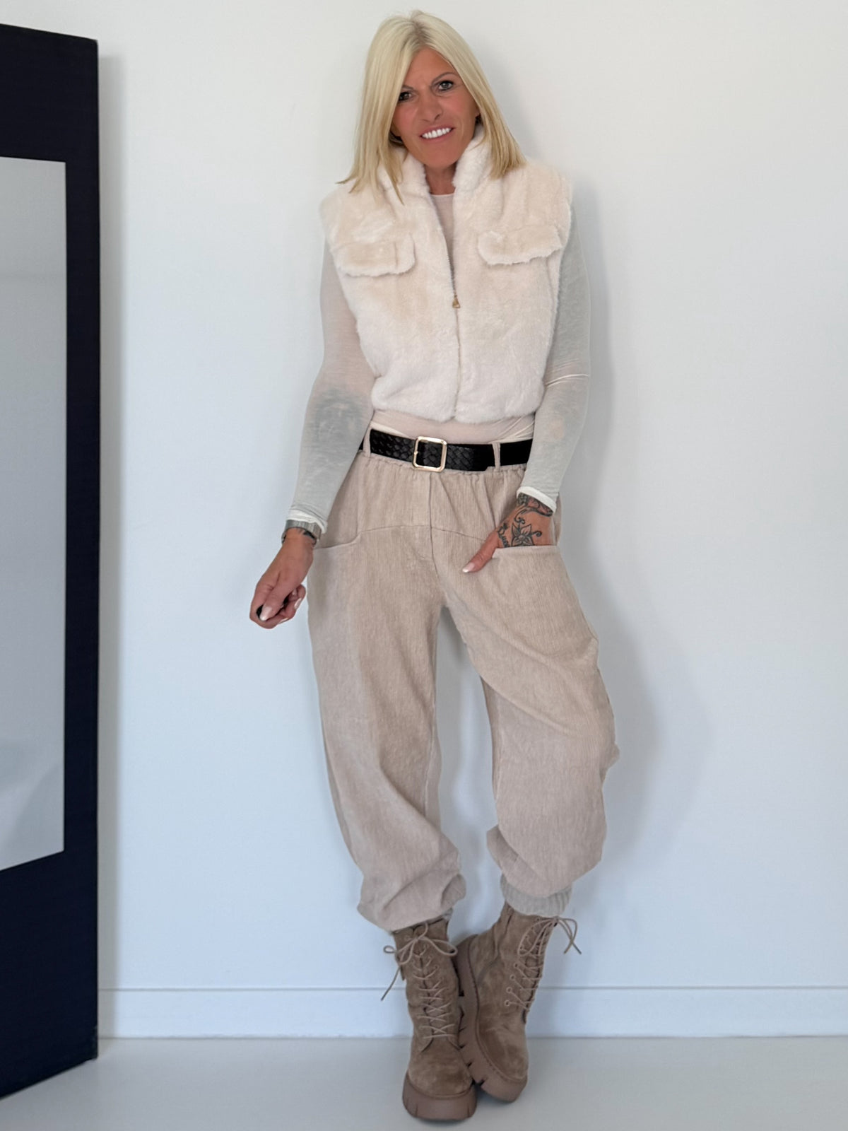 Gilet in behaaglijke bontlook - ecru