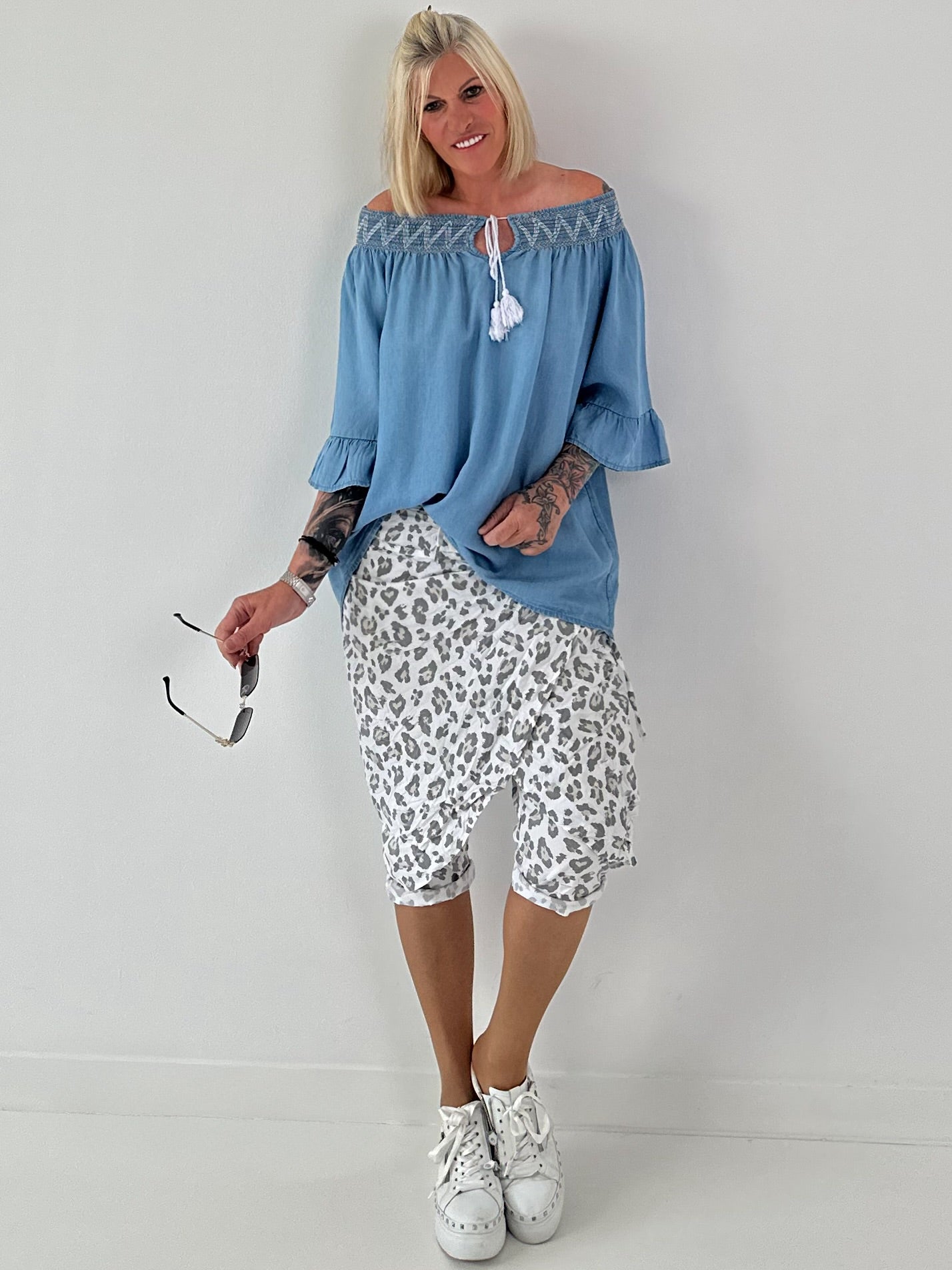 Leichte Jeans Carmen Tunika - denim hellblau