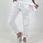 Trousers with crocheted flowers and patch pockets - white