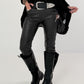 Vegan leather trousers with patch - black