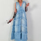 Sleeveless Ruffle Denim Dress - Light Blue