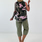 Striped top with ruffled collar - taupe-dark brown