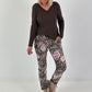 Ripp Shirt mit V-Neck und Spitzendetails - mokka