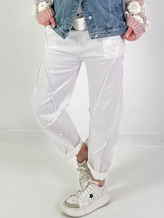 Hose mit Lurexnähten - weiss