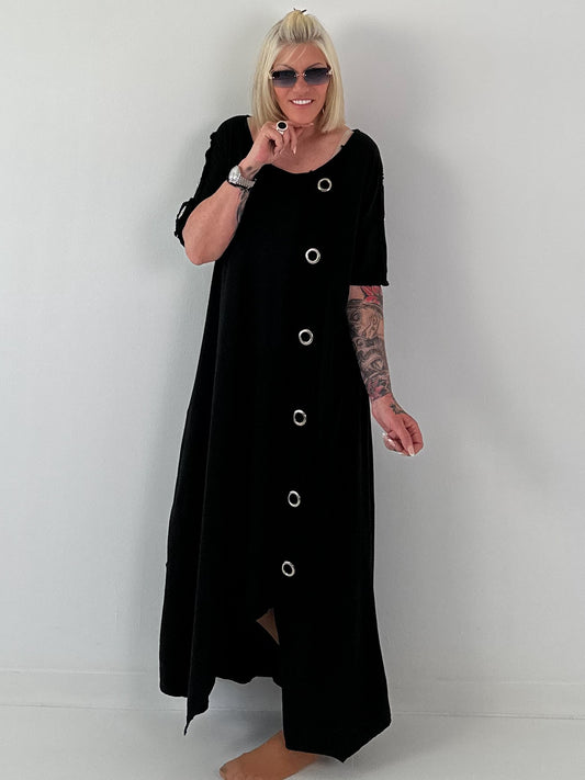 T-Shirt Kleid mit Ösen -schwarz