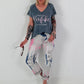 Jeans mit Batikmuster - grau-blau-rosa