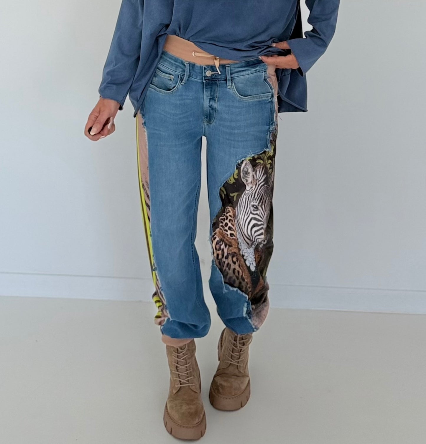 Jogg-Jeans im Used Look Zebra - denim