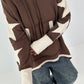 Casual long hoodie with thumb holes and trendy star elements - chocolate
