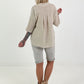 Linen shirt with crocheted flower appliqué - beige