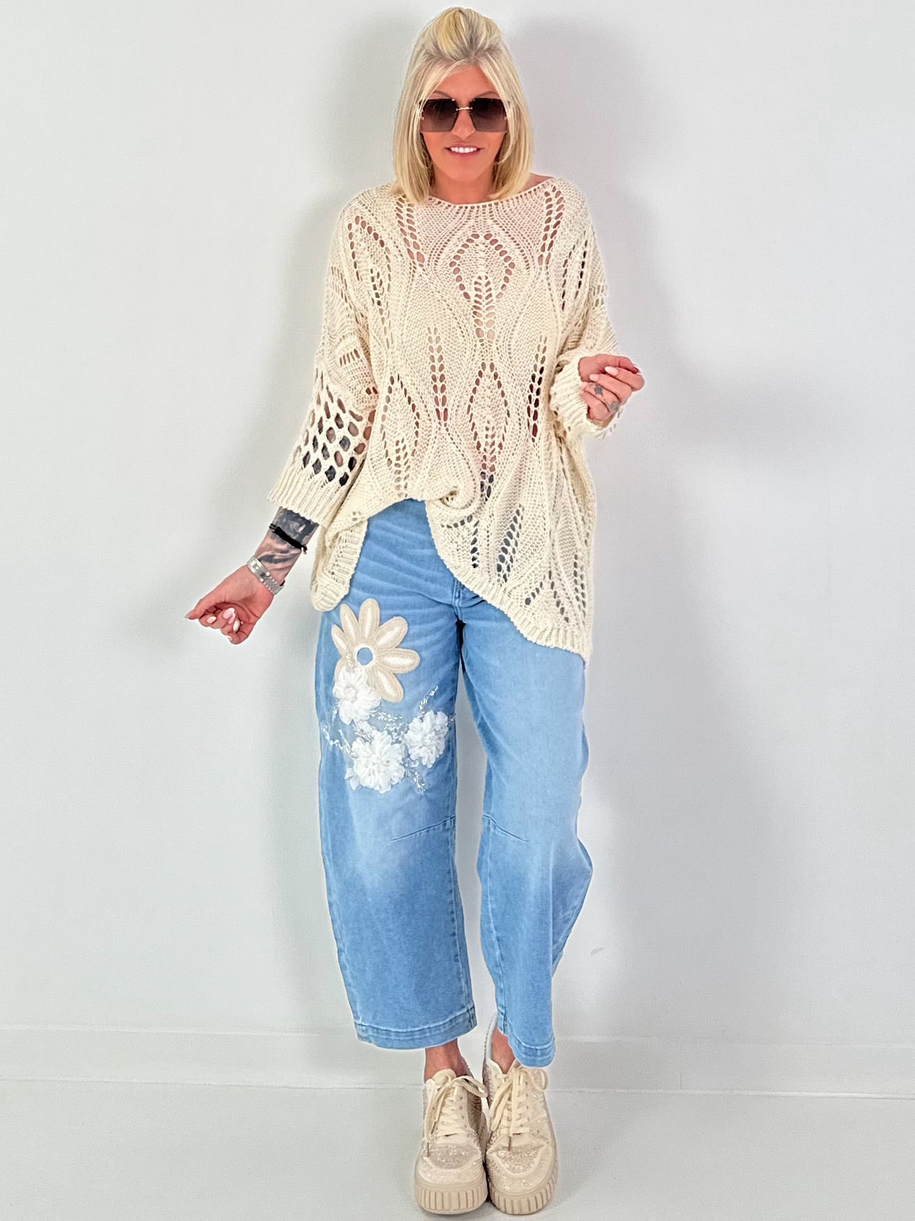 Häkelpullover mit Muster - beige