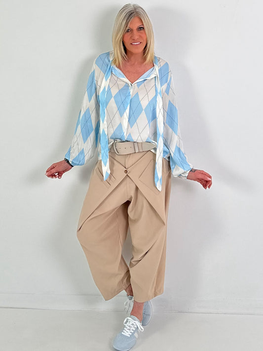 Bluse mit Bindebändern - hellblau