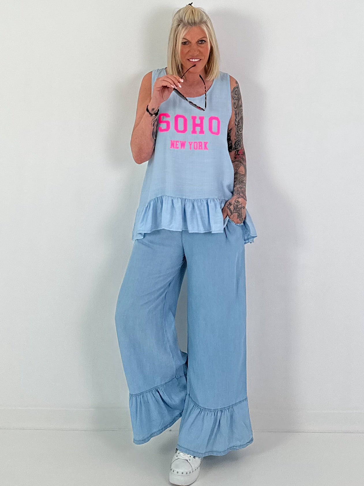 Top mit Volant SOHO - hellblau