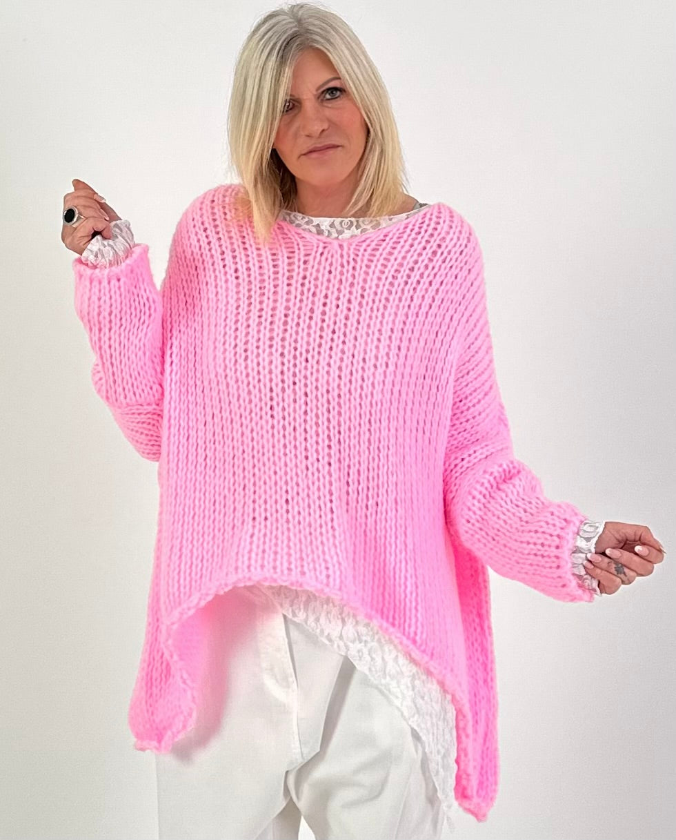 Grobstrickpullover Modell "Mellow-Mix" - rosa