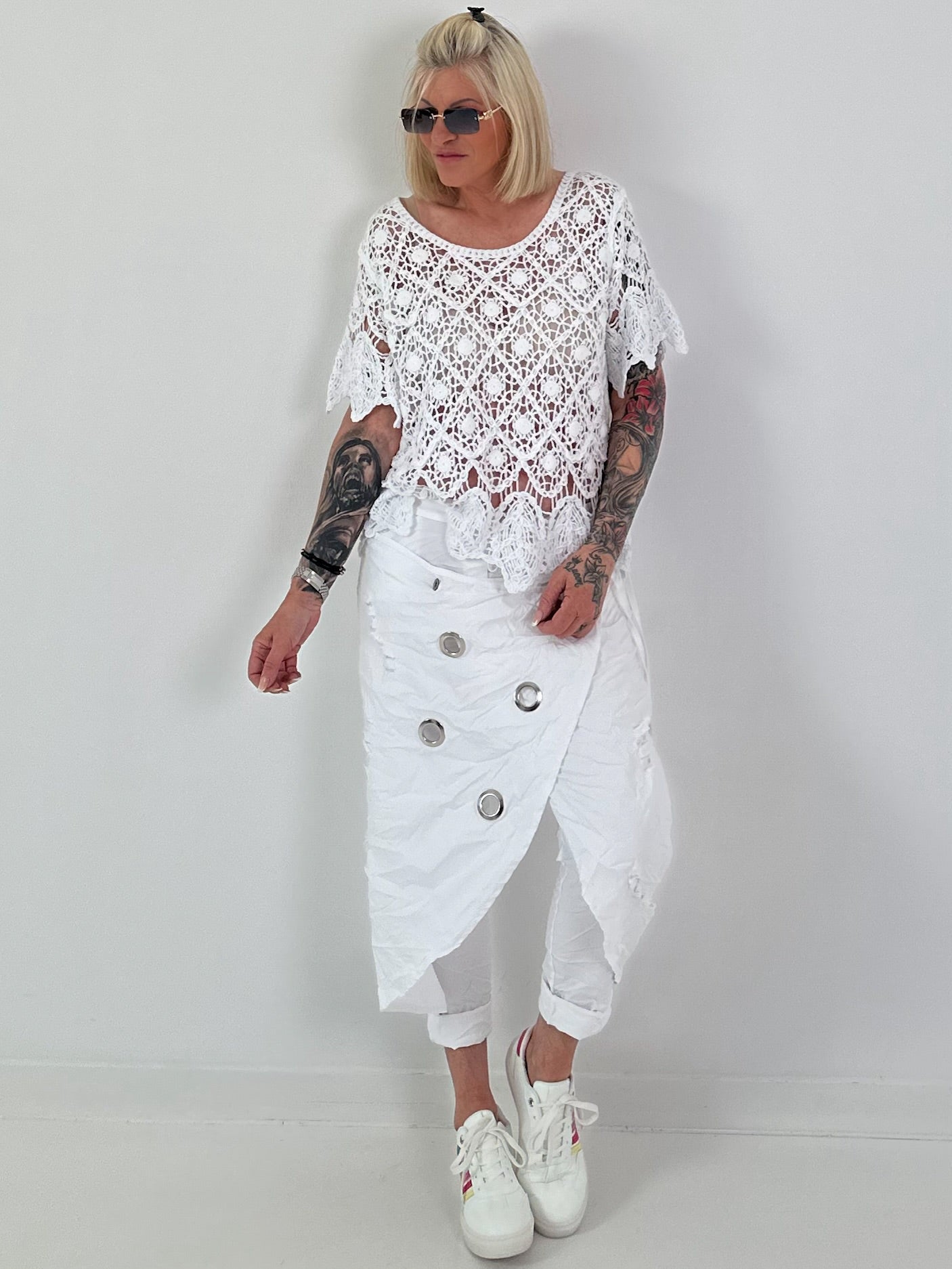 Häkel T-Shirt mit Muster - weiss